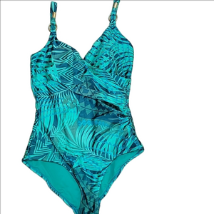 Lea Gottlieb Green Tropical Print One-Piece Swimsuit Size 12 EUC